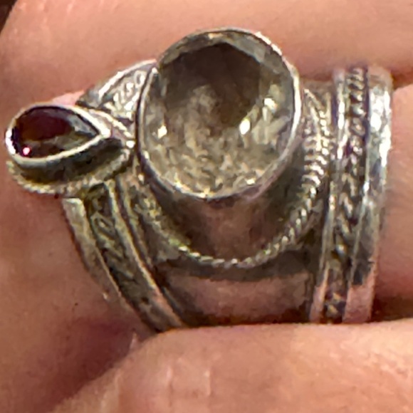 Darla N Jewelry - Darla Nordstrom Heavy Sterling Silver White Topaz and Garnet Ring Size 7.5